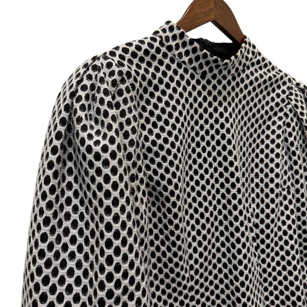 CQ By CQ Blouse Womens Medium Silver Glitter Polka Dot Mock Neck Balloon Sleeve - Picture 4 of 13